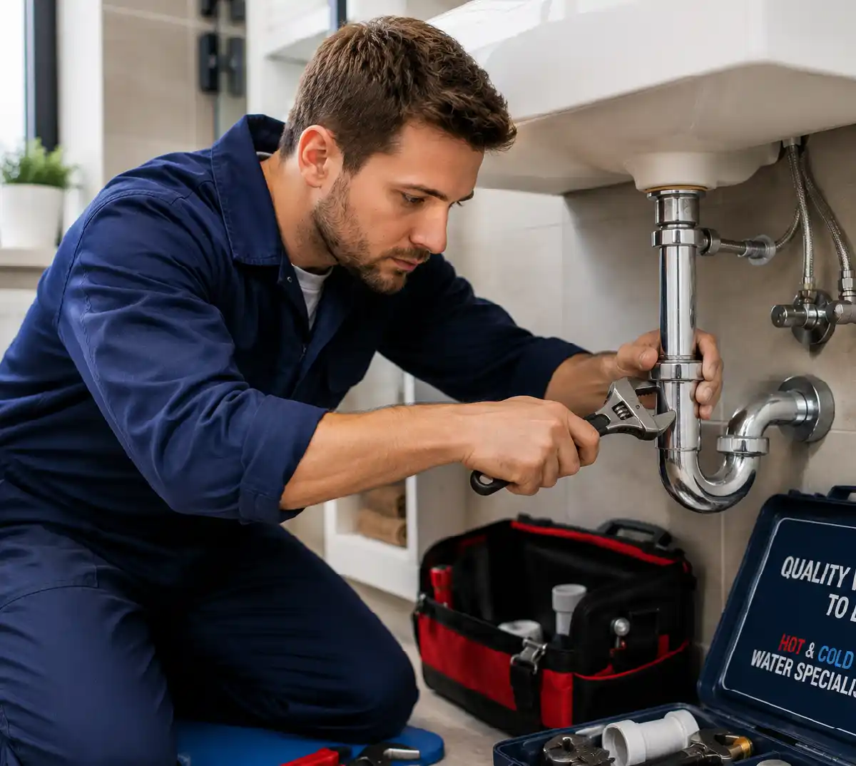 Plumbing tools and fixtures prepared for a scheduled service